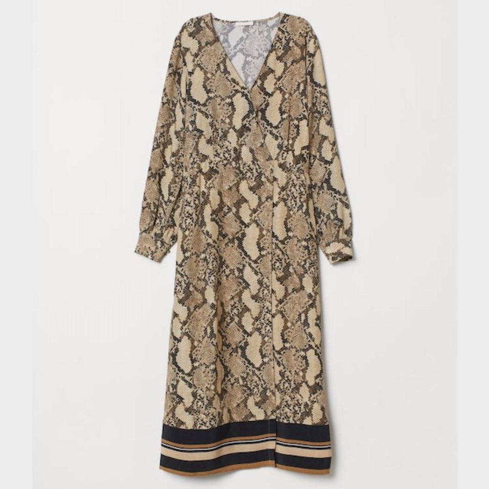 H&M Beige/snakeskin-pattern Midi Oversized Dress 8